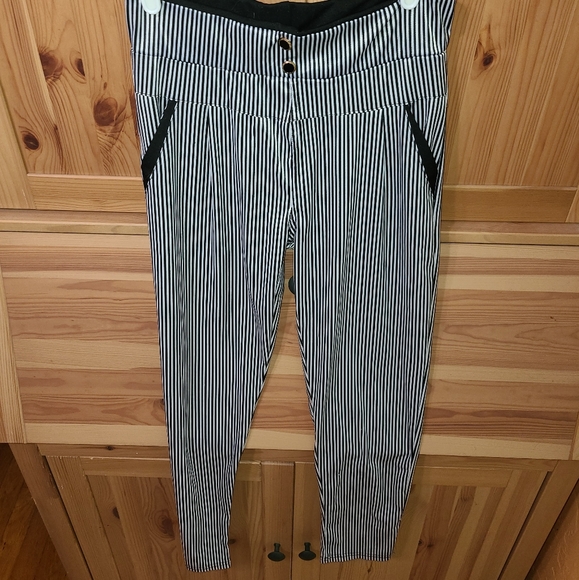 Navy Striped Stretchy Satin Pants - Picture 5 of 5